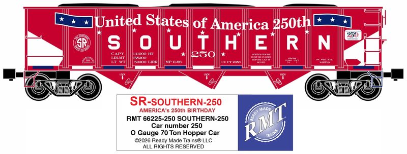 RMT-Ready Made Trains - 70 Ton 3-Bay Coal Hopper w/load-  Southern 250