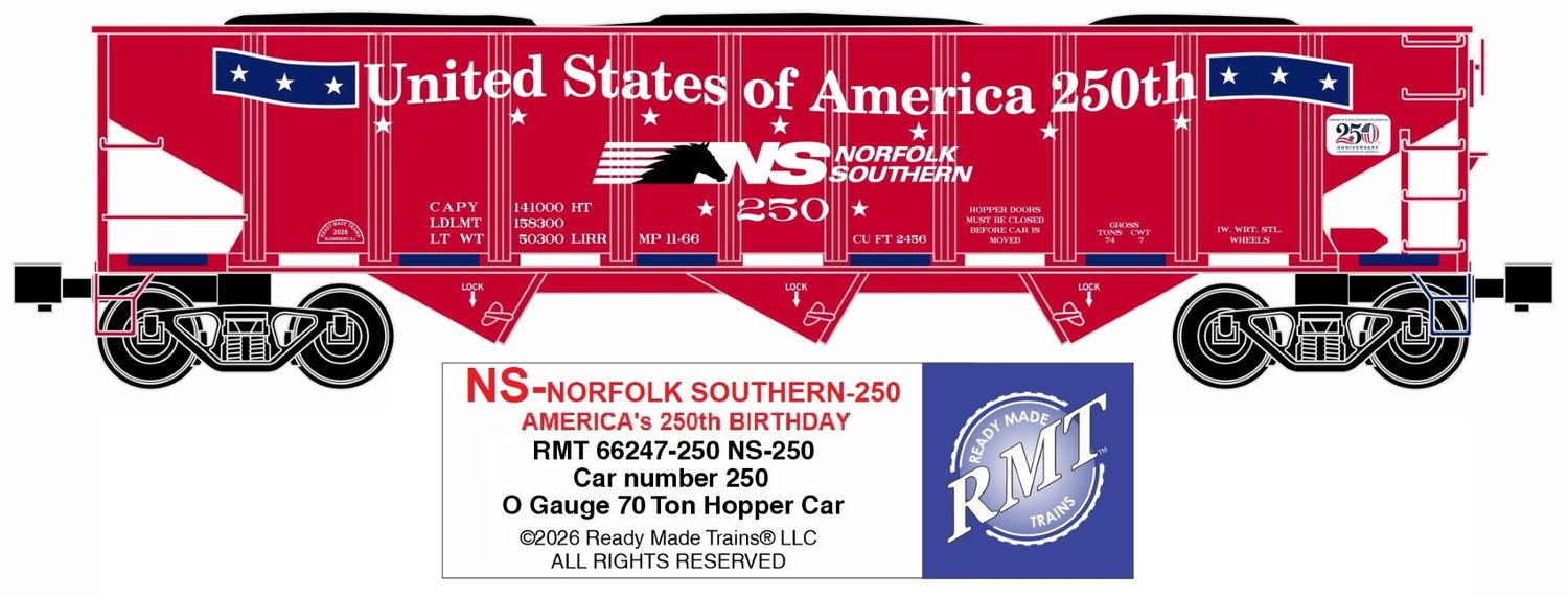 RMT-Ready Made Trains-70 Ton 3-Bay Coal Hopper w/load- Norfolk Southern 250