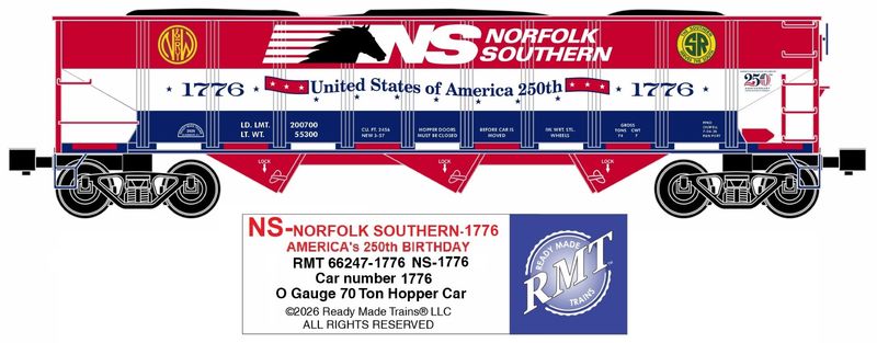 RMT-Ready Made Trains - 70 Ton 3-Bay Coal Hopper w/load-Norfolk Southern 1776