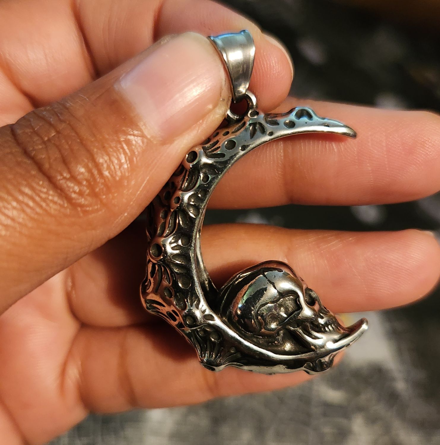Pirate Skull on Moon Pendant​ + Chain