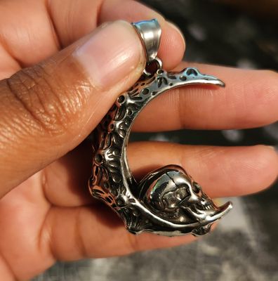 Pirate Skull on Moon Pendant​ + Chain