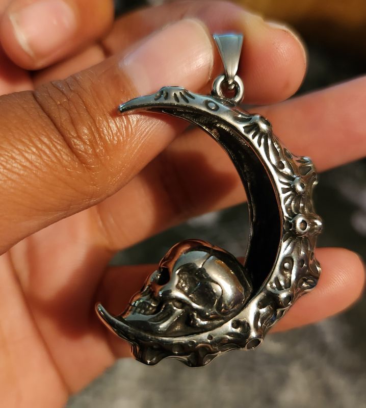 Pirate Skull on Moon Pendant​ + Chain