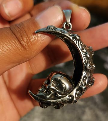 Pirate Skull on Moon Pendant​ + Chain