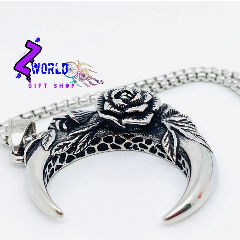 Rose Crescent Moon Pendant + Chain