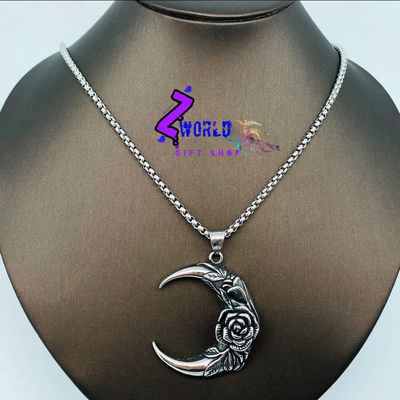 Rose Crescent Moon Pendant + Chain