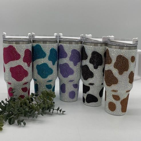 40 OZ Bedazzled Cow Print Tumbler