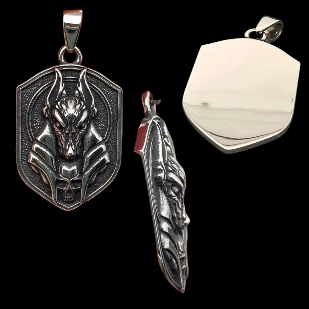 Egyptian Skull Anubis Pendant + Chain
