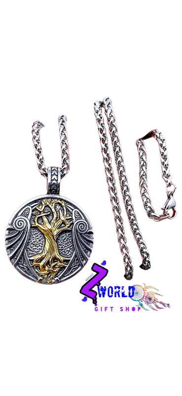 Viking Silver/Gold Tree Pendant + Chain
