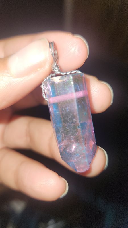 Pink &amp; Blue Aura Quartz Pendant