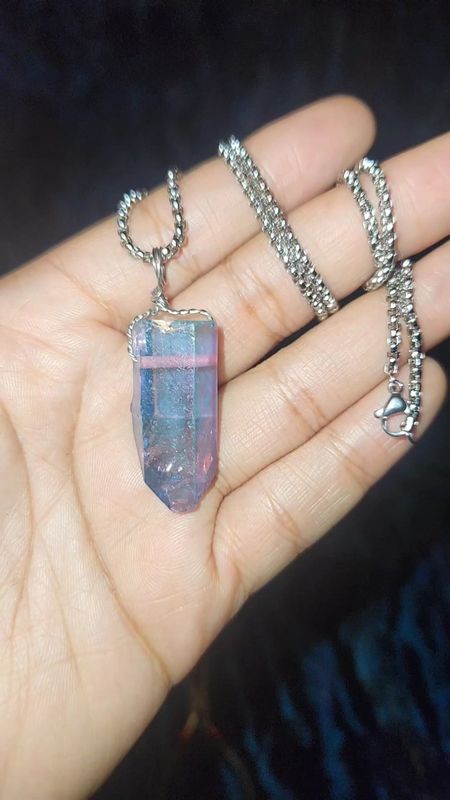 Pink &amp; Blue Aura Quartz Pendant