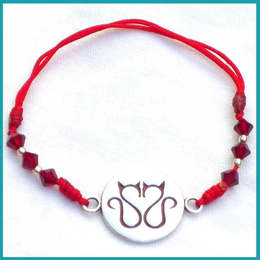 Pulsera Gatitos Enamorados Rojo plata