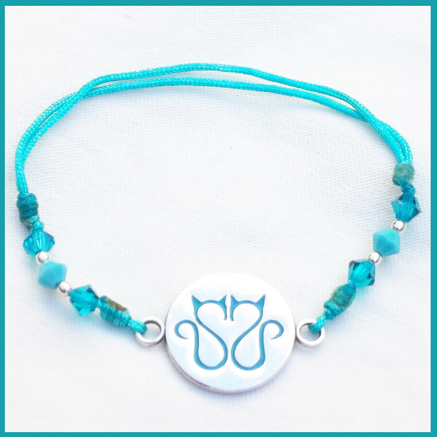 Pulsera Gatitos Enamorados Turquesa plata