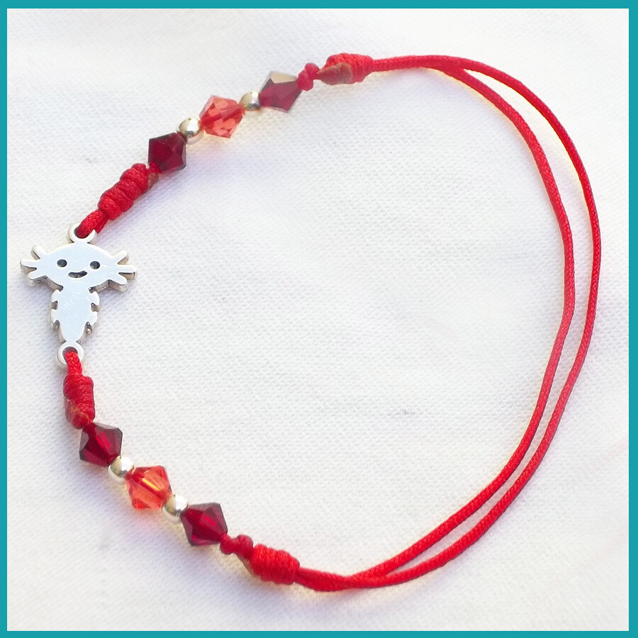 Pulsera Ajolotito Bb Rojo, plata