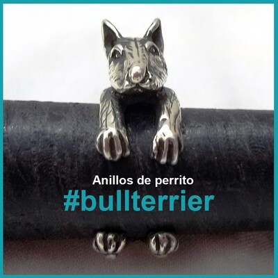 Anillo de perrito #bullterrier plata, multitalla