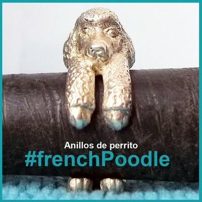 Anillo de perrito #frenchPoodle plata, multitalla