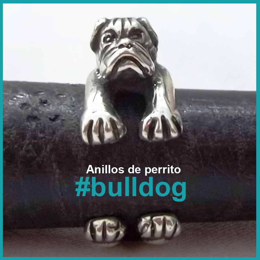 Anillo de perrito #bulldog plata, multitalla