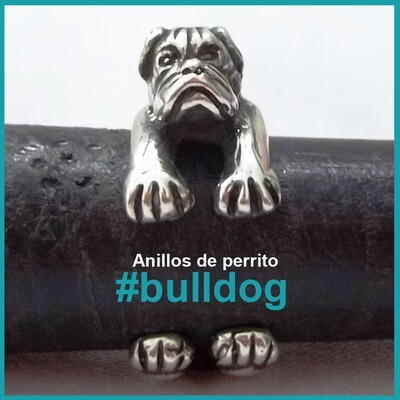 Anillo de perrito #bulldog plata, multitalla