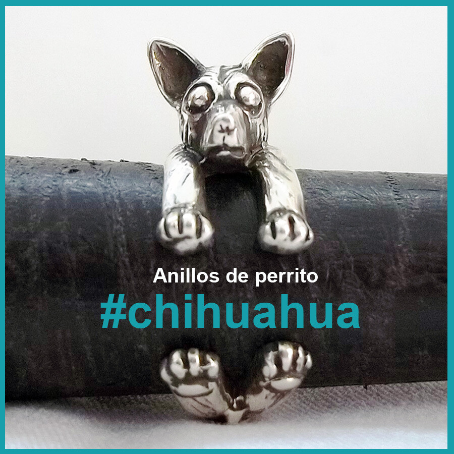 Anillo de perrito #chihuahua plata, multitalla