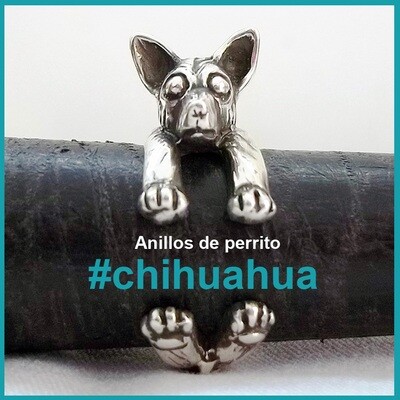 Anillo de perrito #chihuahua plata, multitalla