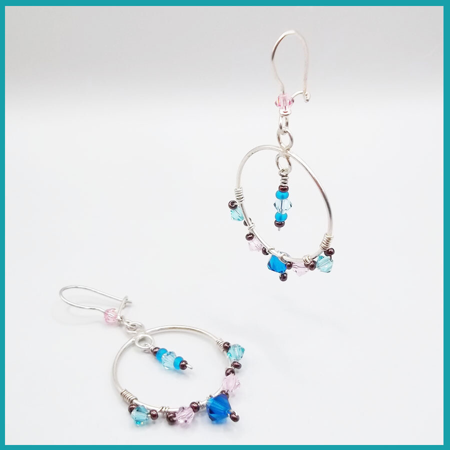 Aretes &quot;Árabe&quot; AZUL plata y Swarovski