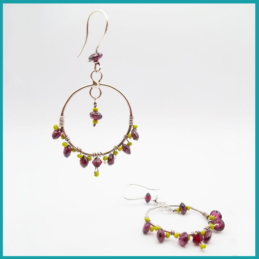 Aretes &quot;Árabe&quot; GRANATE plata y Swarovski