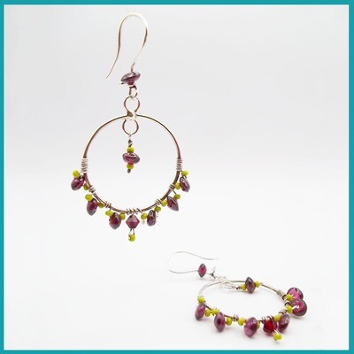Aretes &quot;Árabe&quot; GRANATE plata y Swarovski