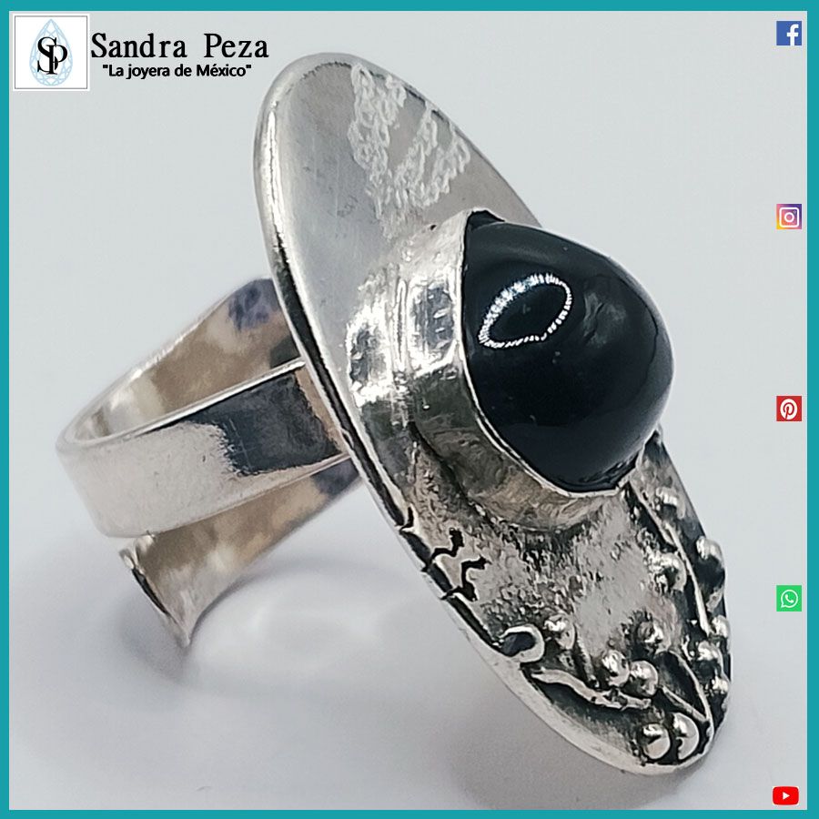 Anillo #Volcán plata y obsidiana Arcoiris