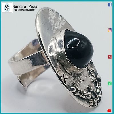 Anillo #Volcán plata y obsidiana Arcoiris