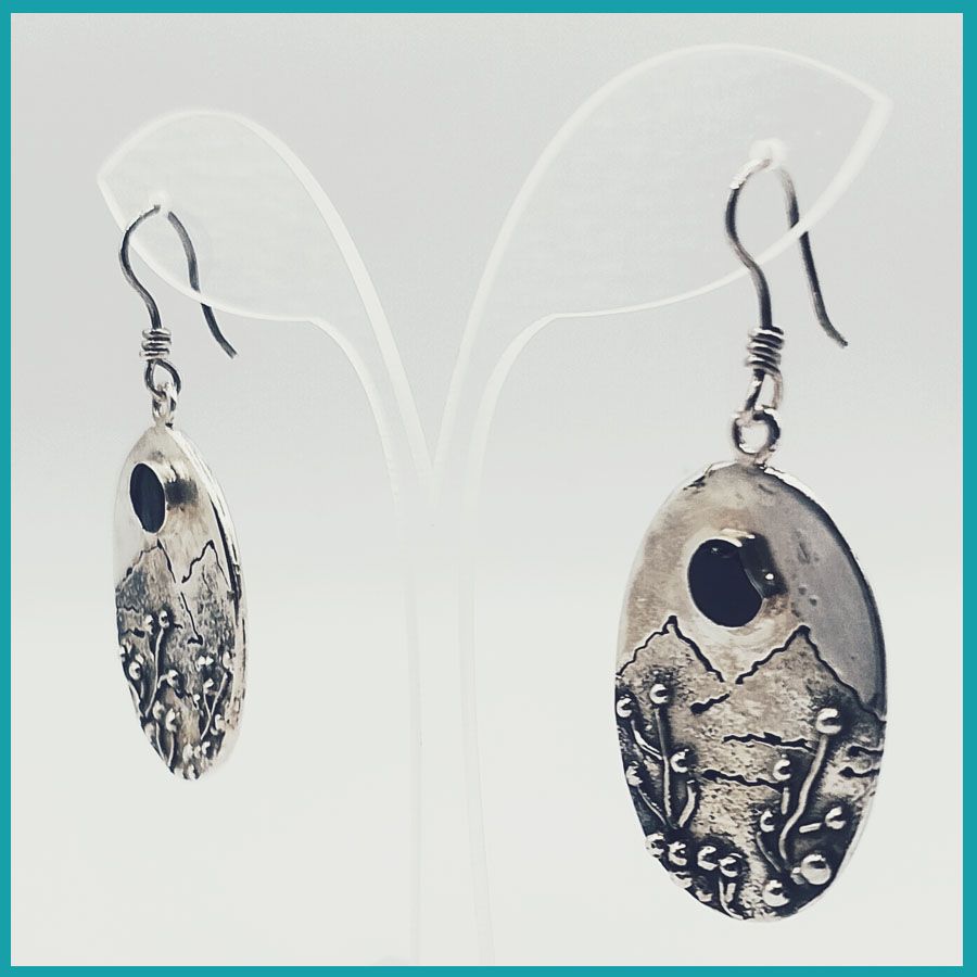 Aretes #Volcán plata y obsidiana negra