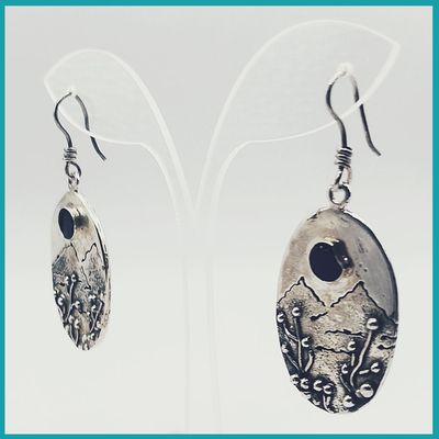Aretes #Volcán plata y obsidiana negra