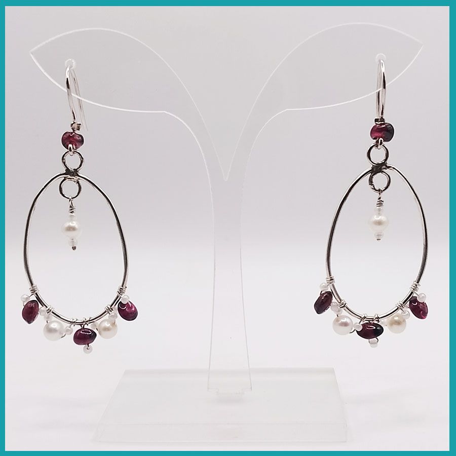 Aretes &quot;Árabe&quot; Perlas y granates