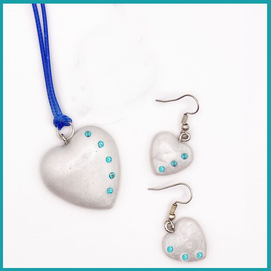 Conjunto #CorazónBlanco Circonias Azules