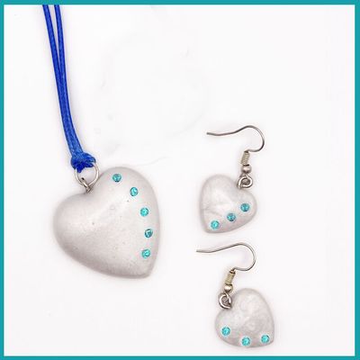 Conjunto #CorazónBlanco Circonias Azules