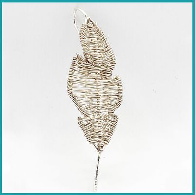 Arete #Pluma Plata tejida