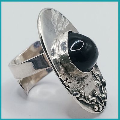 Anillo #Volcán plata y obsidiana Arcoiris