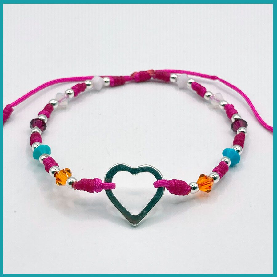 Pulsera Corazón calado plata, Swarovski, rosa 2da ed.
