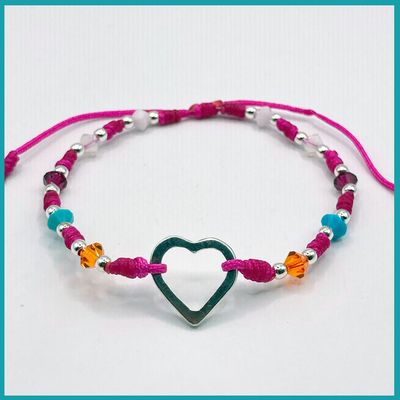 Pulsera Corazón calado plata, Swarovski, rosa 2da ed.