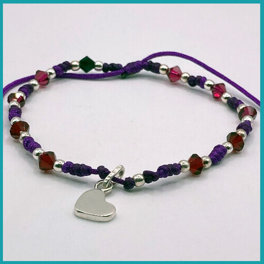 Pulsera Corazoncito morado plata, Swarovski.