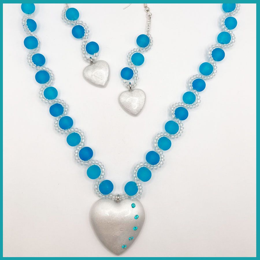 Conjunto Corazón Azul ciuelo bisutería de resina