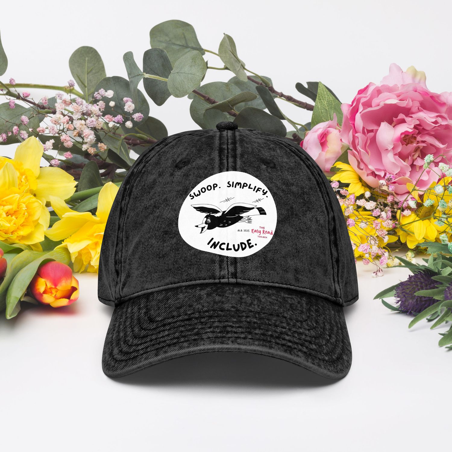 Swoop. Simplify. Include. Magpie message Vintage Cotton Twill Cap