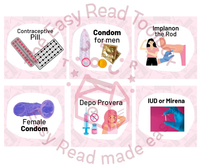 Collage of the different contraceptive photos that are available in our pack