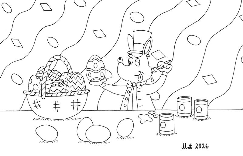 Easter Bilby cartoon colouring-in page