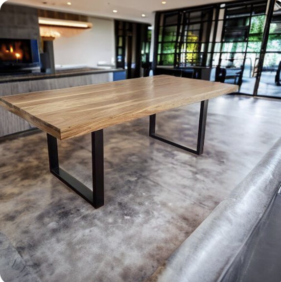 Mukwa / Teak Wood &amp; Steel Dining Table