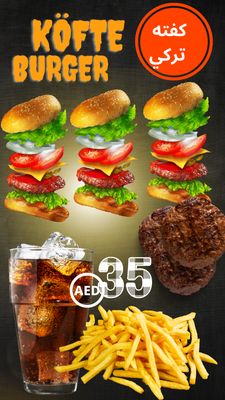 3 ميني كفته برجر  بالجبن  مع الطاطا والمشروب