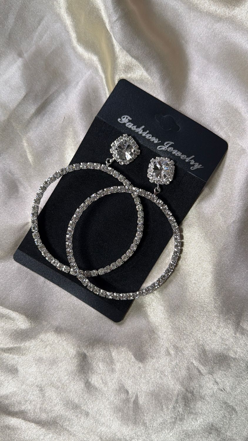 Silver rhinestone hoop earrings