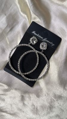Silver rhinestone hoop earrings