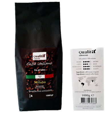 Café en grains MILANO 50 % Arabica 50 % Robusta  1 kg
