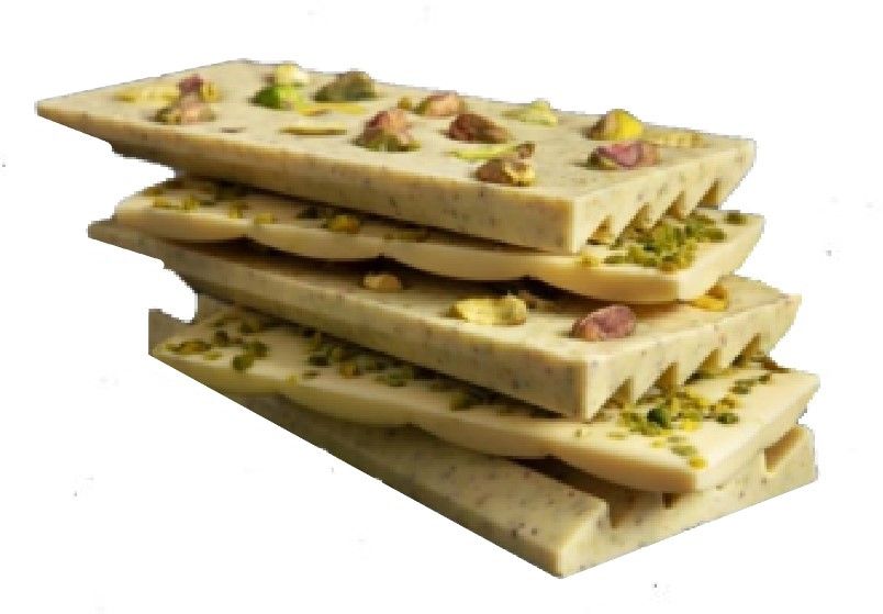 Chocolat blanc aux éclats de Pistache.