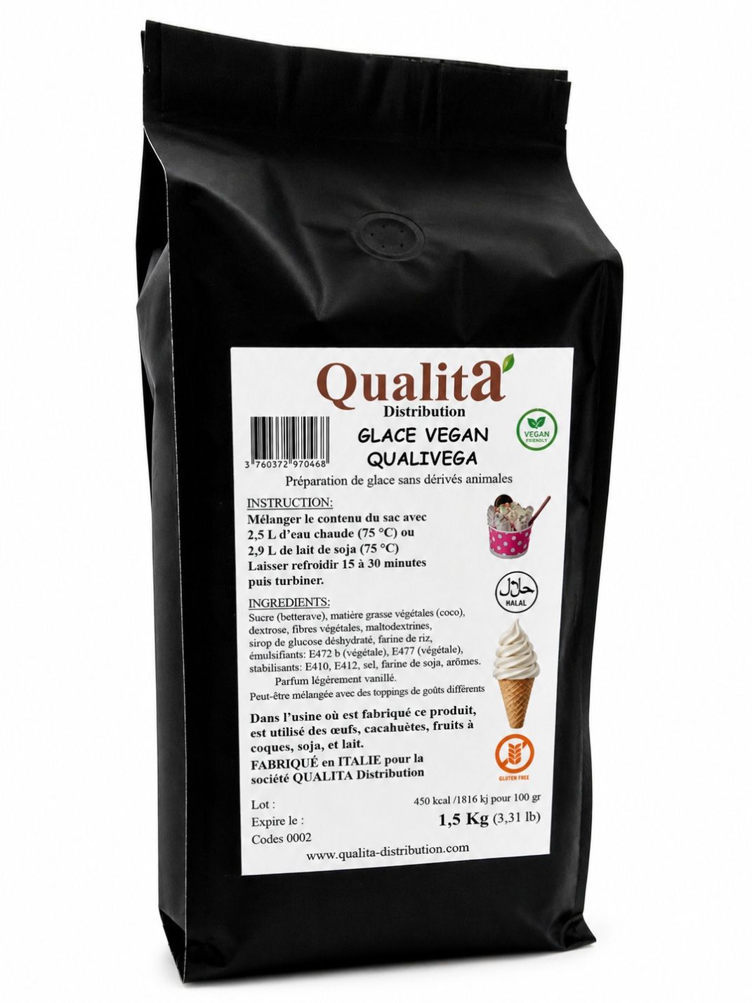 Sundae (Glace Vegan 🌱) Sans gluten - Halal. Saveur Vanille (Lot de 10 sachets)