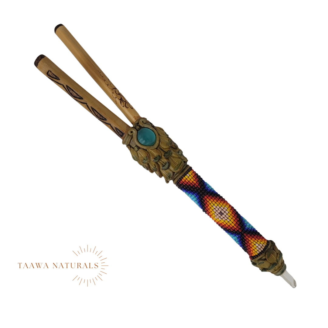 Handcrafted Tribal Beadwork Bamboo Kuripe Xtra Large